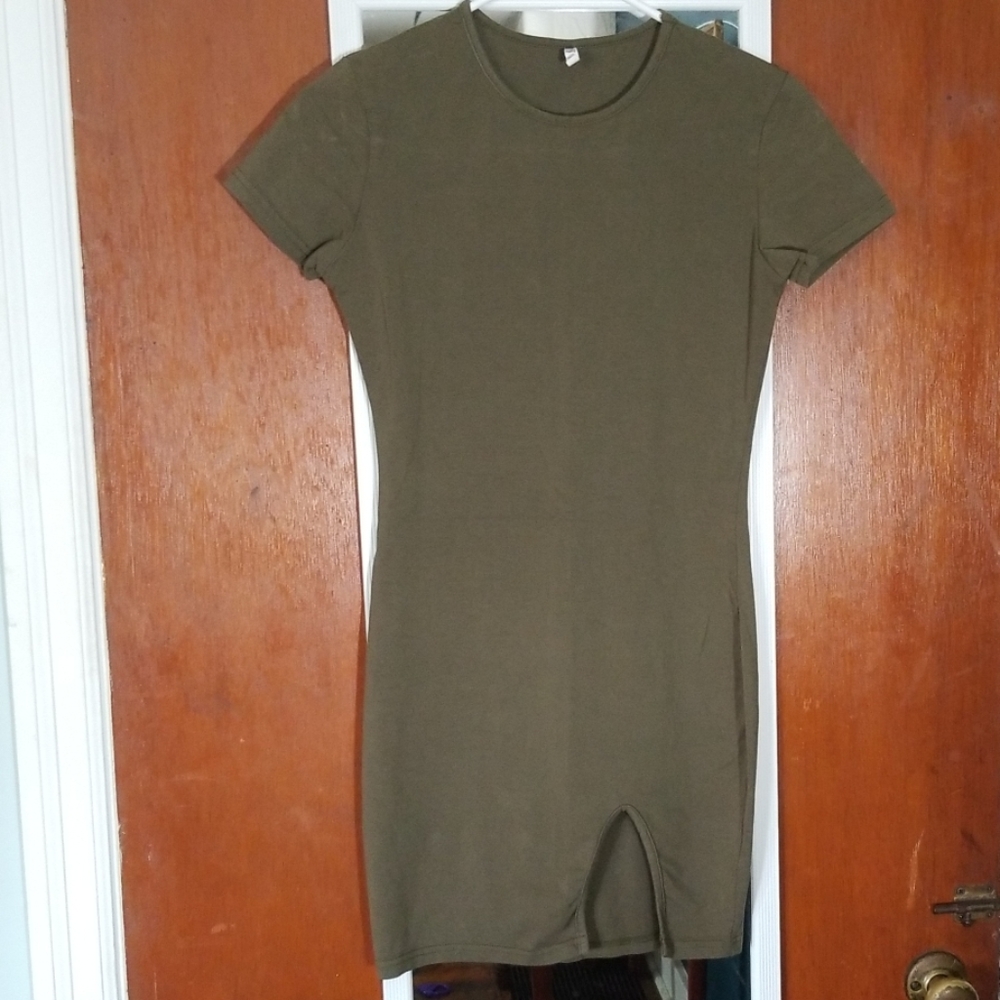 Army green bodycon t-shirt dress.